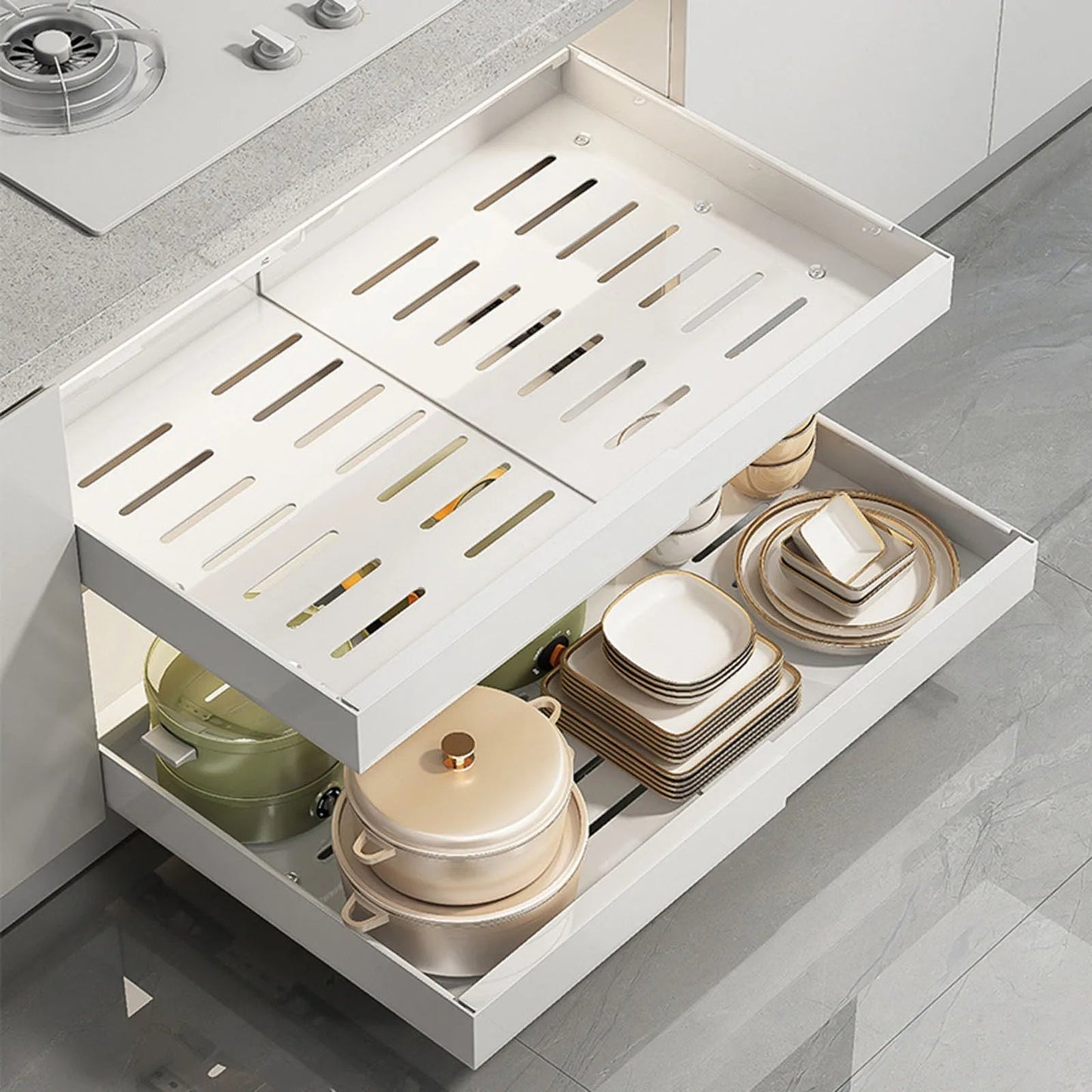 FlexiShelf™ - Adjustable Kitchen Organizer for Cabinets & Counters