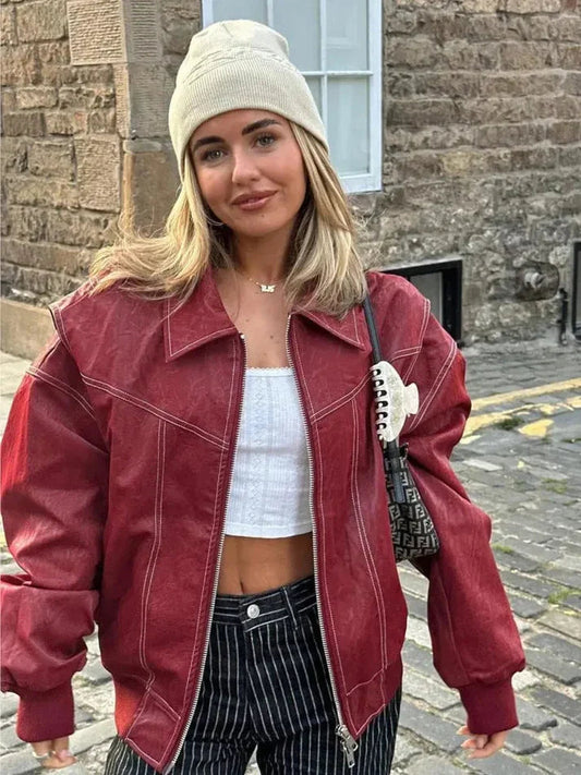 Oversized Vintage-Inspired Leather Jacket