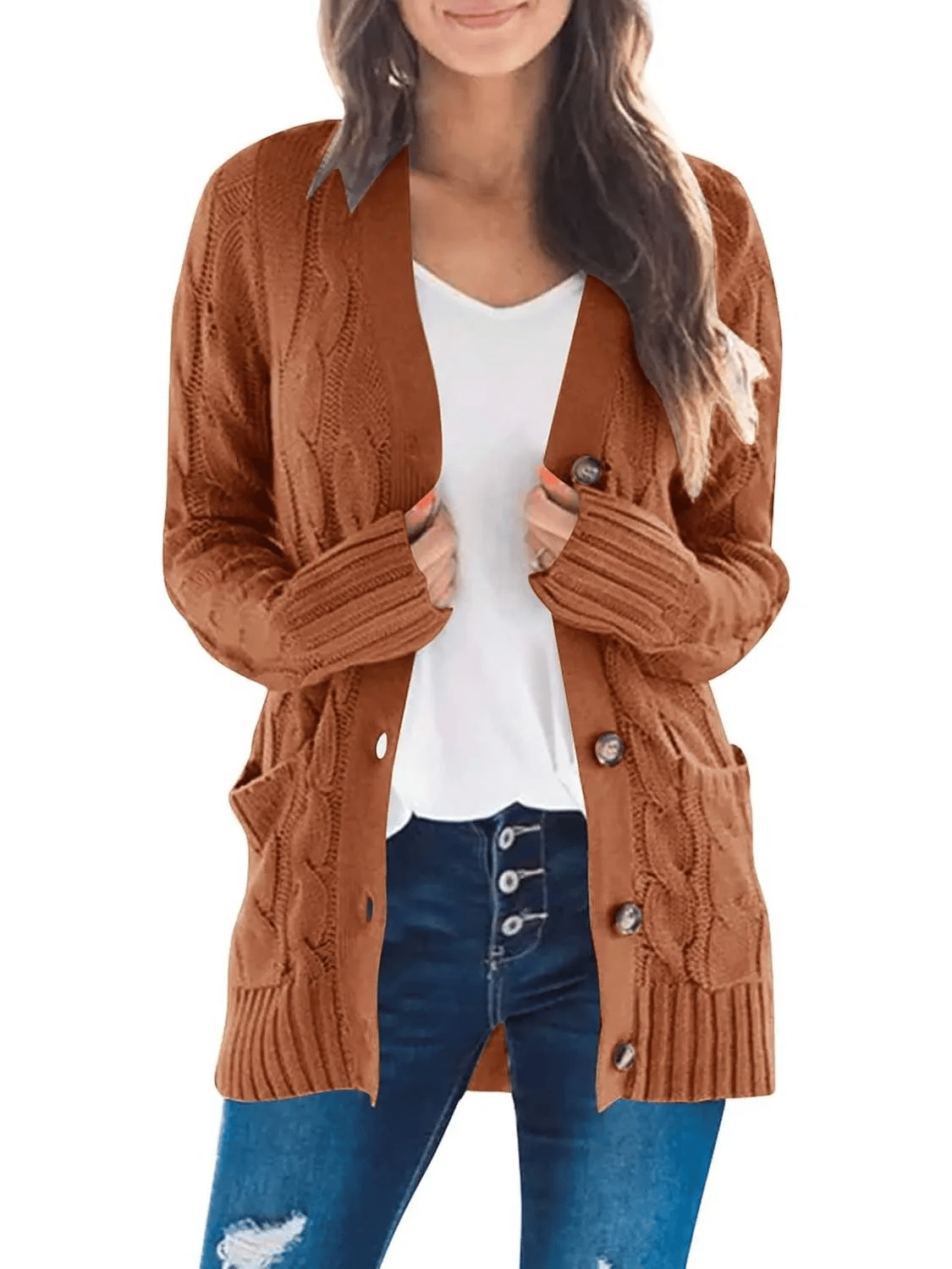 Cable Knit Open Front Cardigan