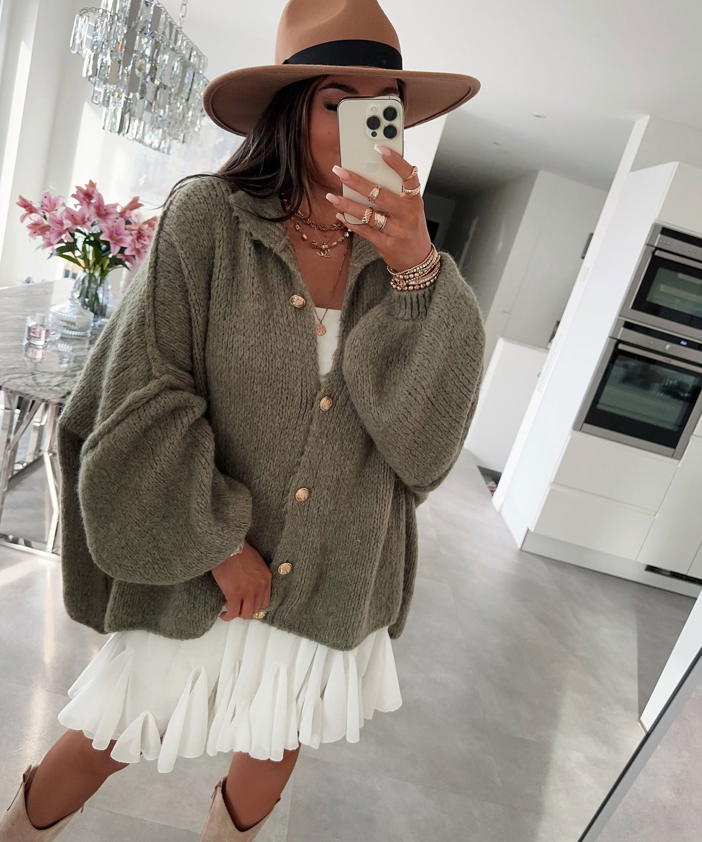 Cozy Oversized Knit Cardigan in Soft Khaki