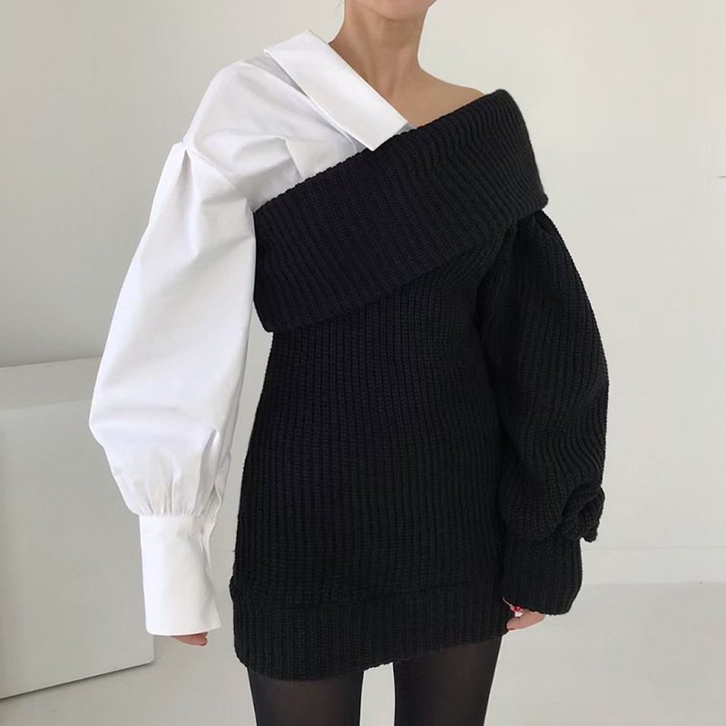 Patchwork Knit Sweater Dress