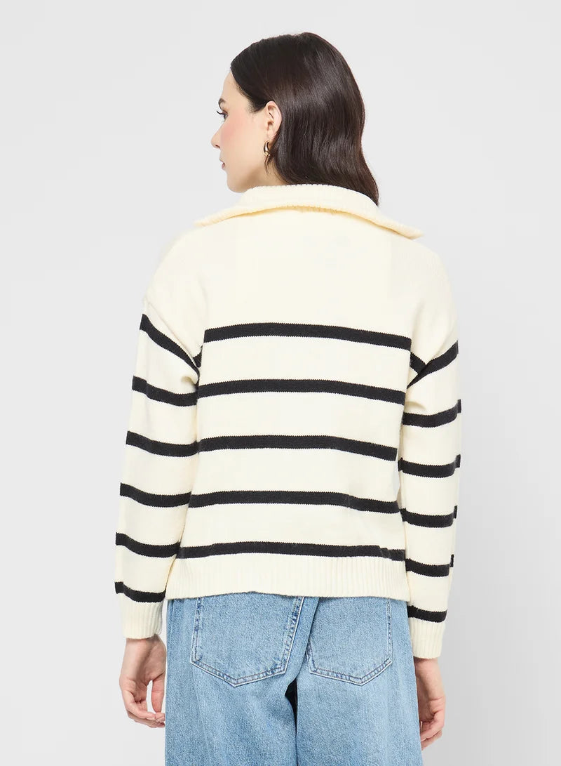 Striped Statement Sweater with Bold Color Blocks