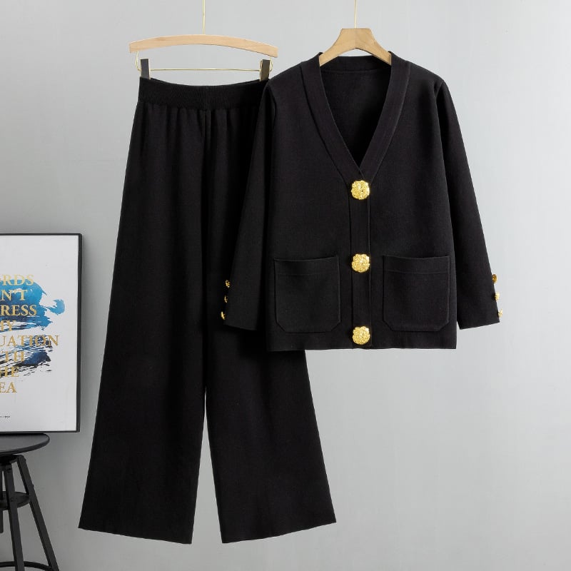 Wool Blend Sweater & Wide-Leg Pants Set