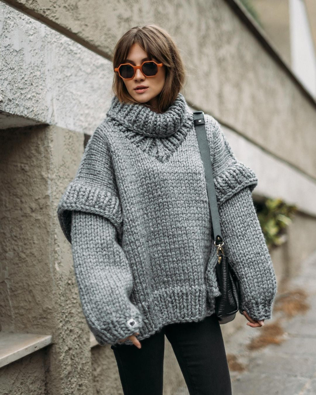 Chunky Knit Oversized Turtleneck Sweater for Women
