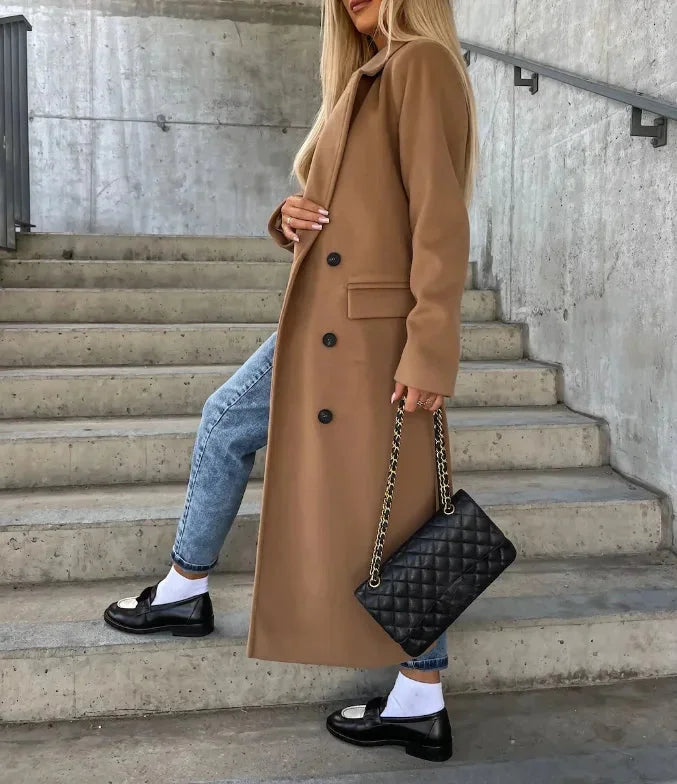 Chic Double-Breasted Belted Coat with Pockets