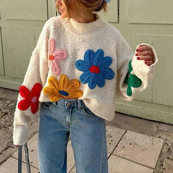 Elegant Floral Knit Sweater for Stylish Seasonal Layers