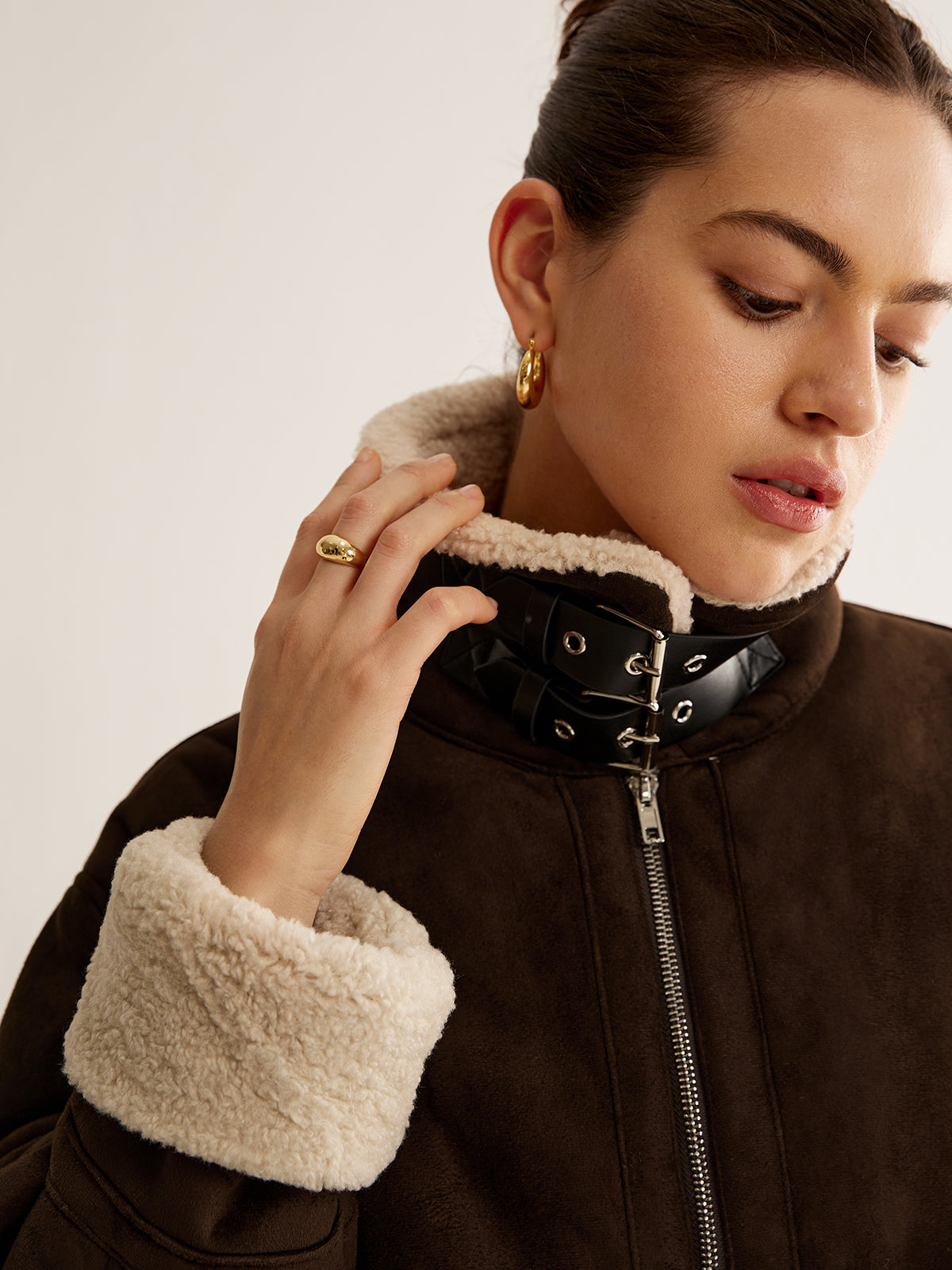 Vintage Brown Fleece Lined Jacket with Relaxed Fit