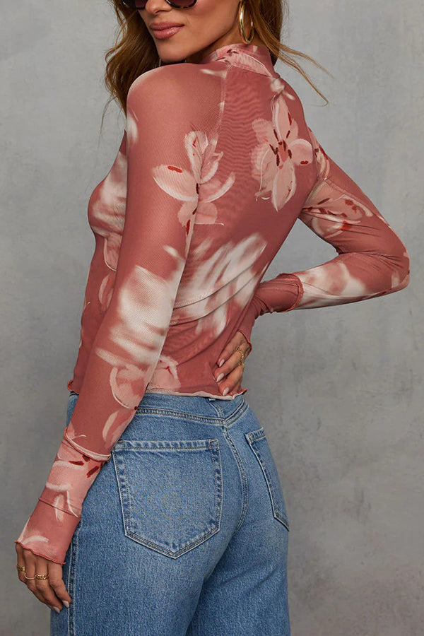 Floral Print Slim Fit Long Sleeve Casual Top
