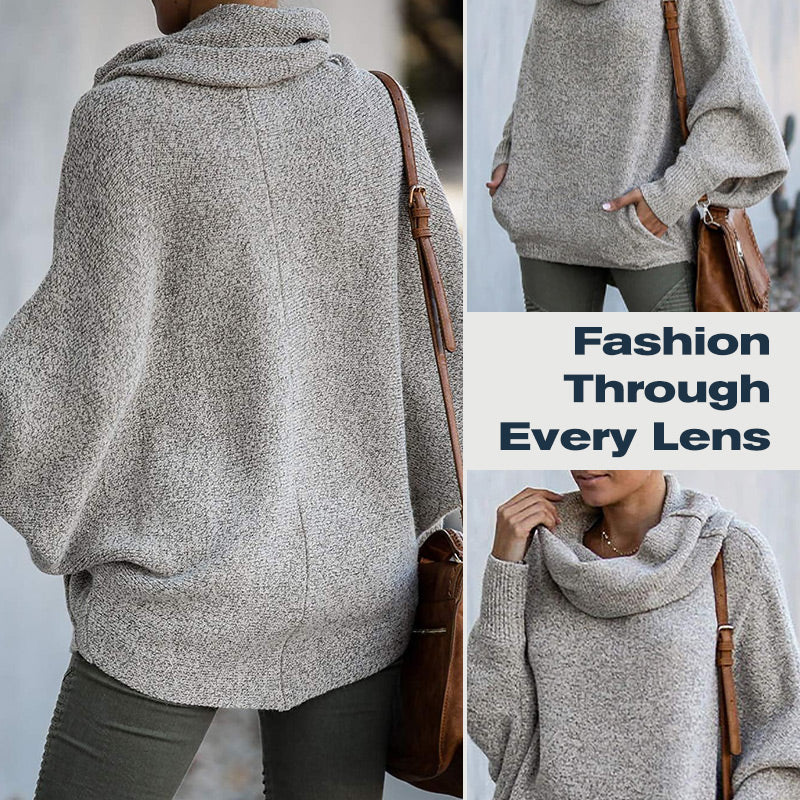 Cozy Batwing Cowl Neck Sweater with Pockets