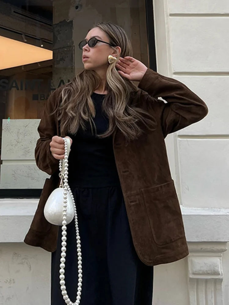 Stylish Warm Brown Lapel Jacket for Casual Elegance