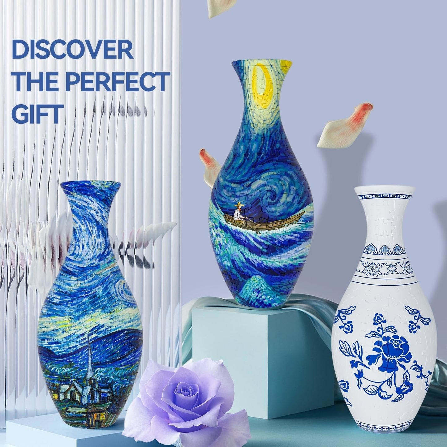 3D Floral Jigsaw Puzzle Vase Decor