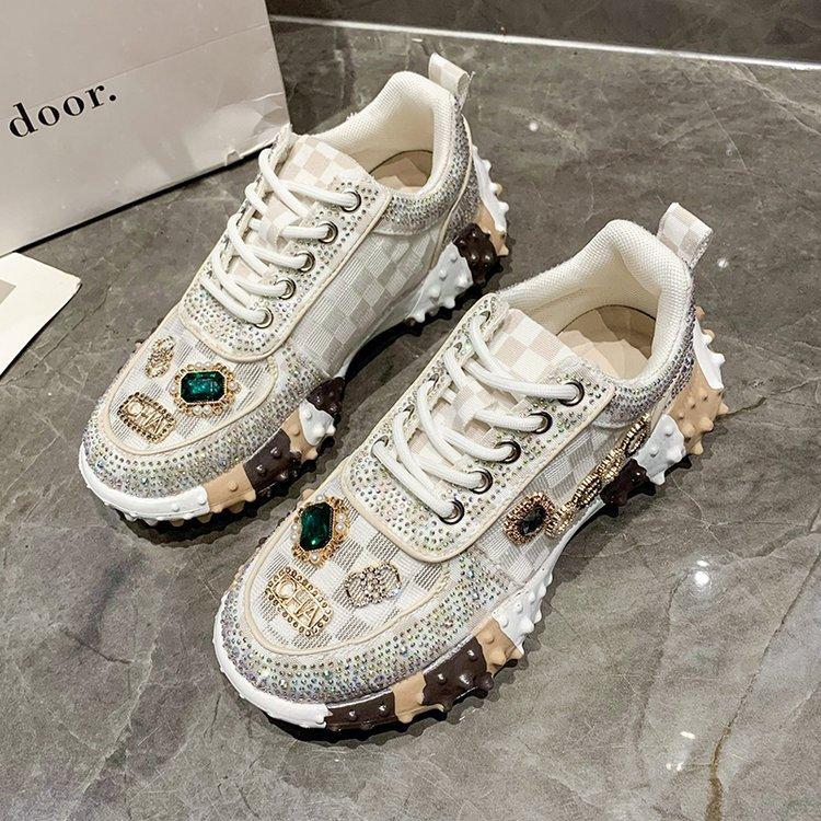 Chic Rhinestone Mesh Sneakers