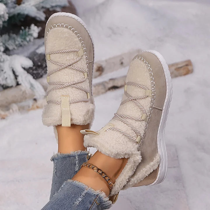Cozy Plush Patchwork Winter Boots for Women