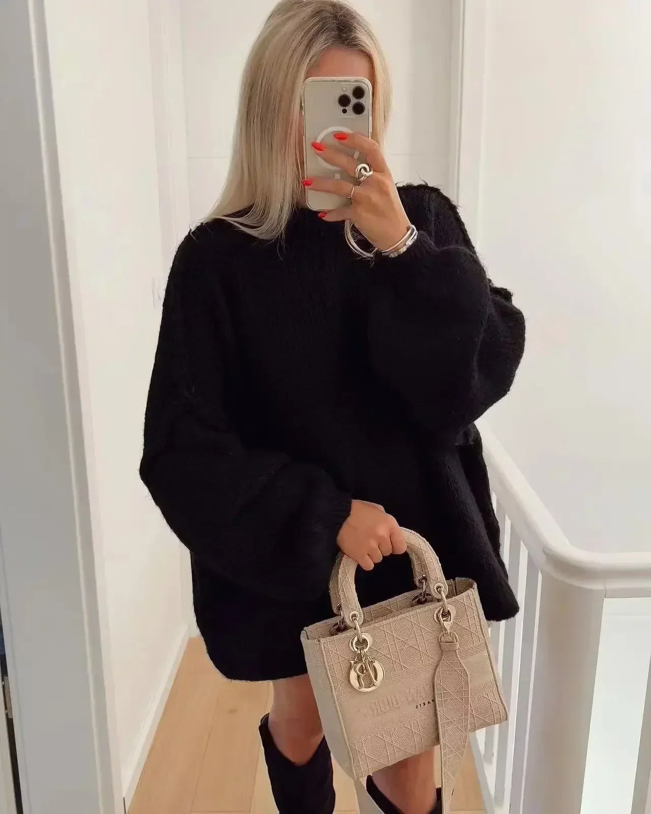 Cozy Knit Turtleneck Sweater with Puff Sleeves