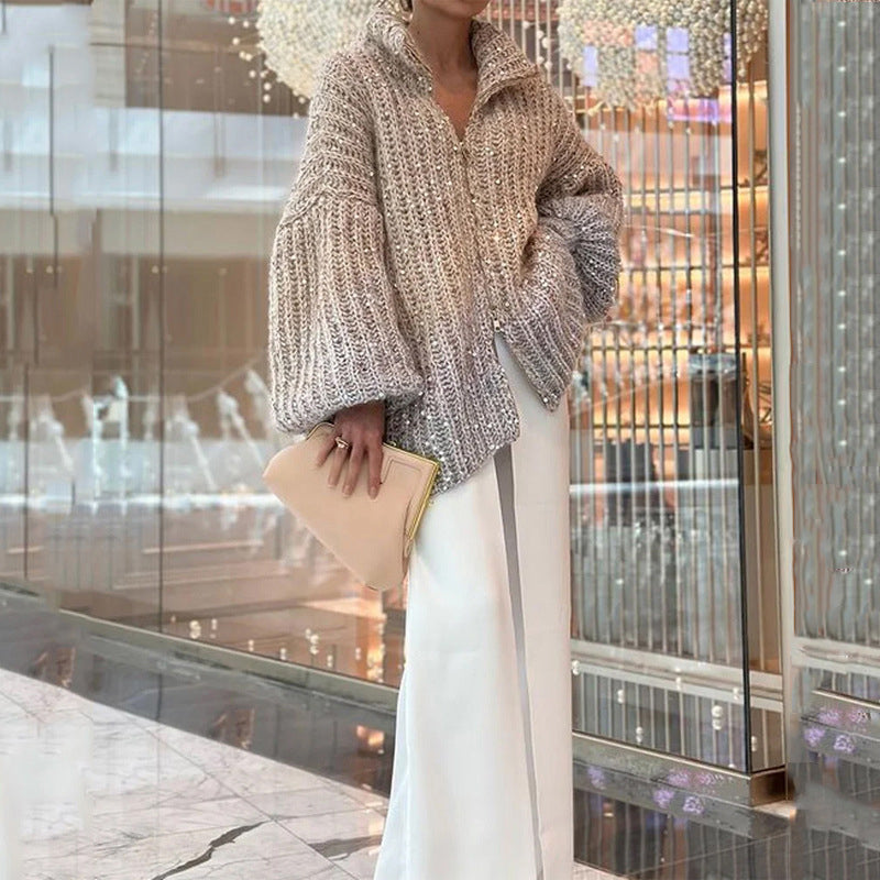 Sparkling Knit Cardigan with Glitter Sequins