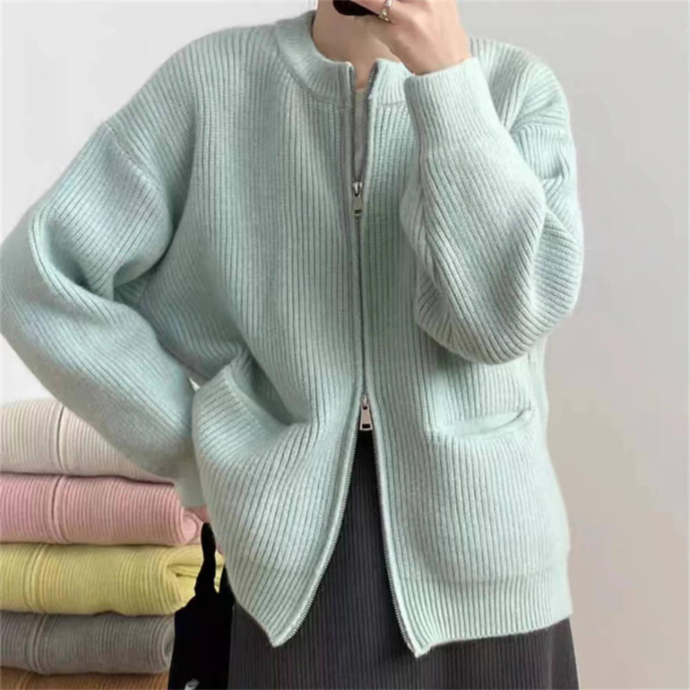 Elegant Zippered Cardigan for Women Plus Size Comfort