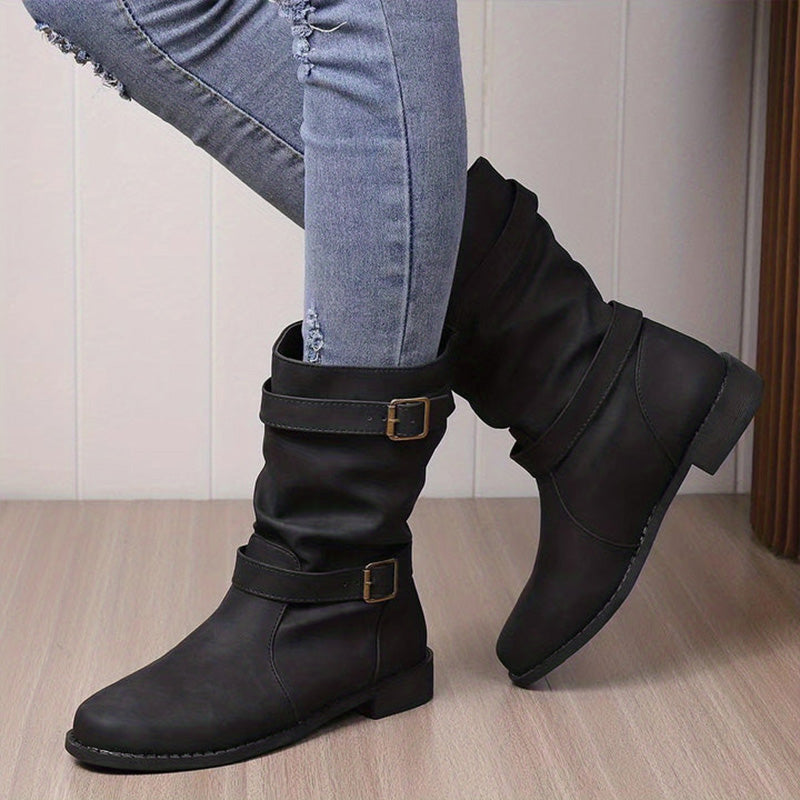 Chic Leather Ankle Boots with Buckle Detail