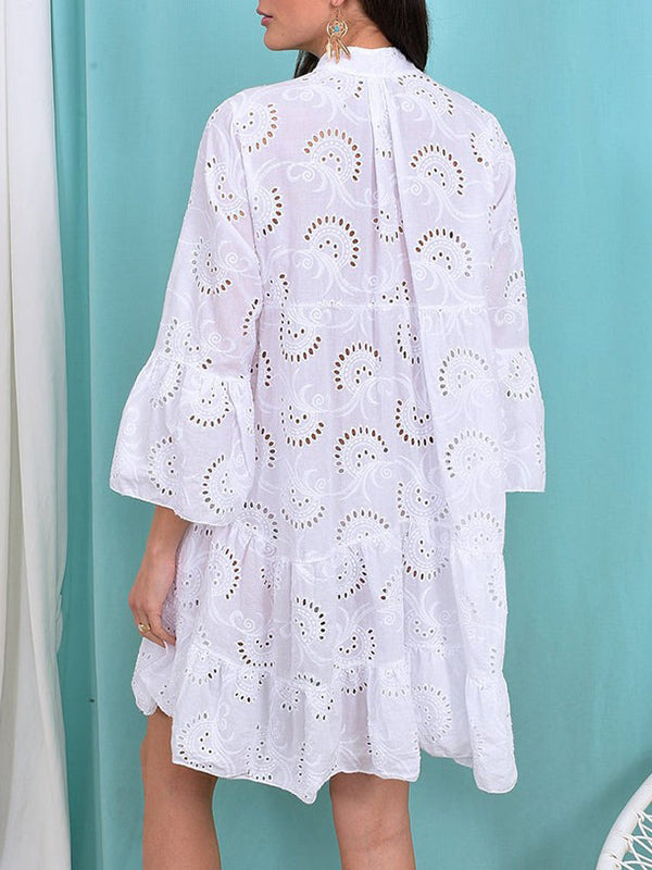 A-Line V-Neck Mini Dress with Flared Sleeves