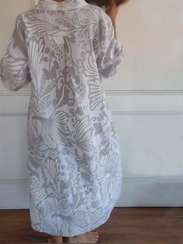 Loose Printed Lapel Dress for Effortless Style