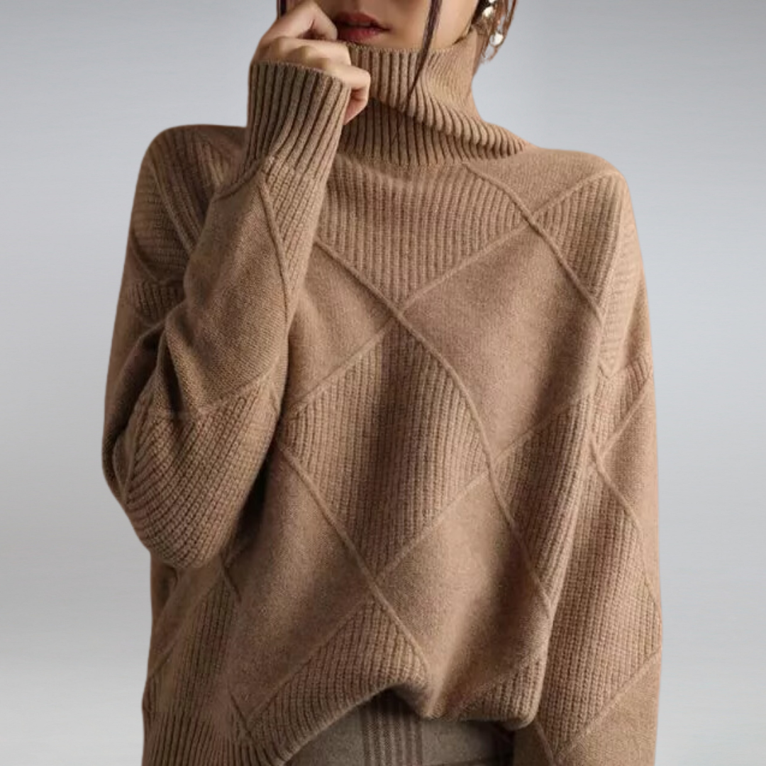 Cozy Geometric Knit Turtleneck Sweater for Women