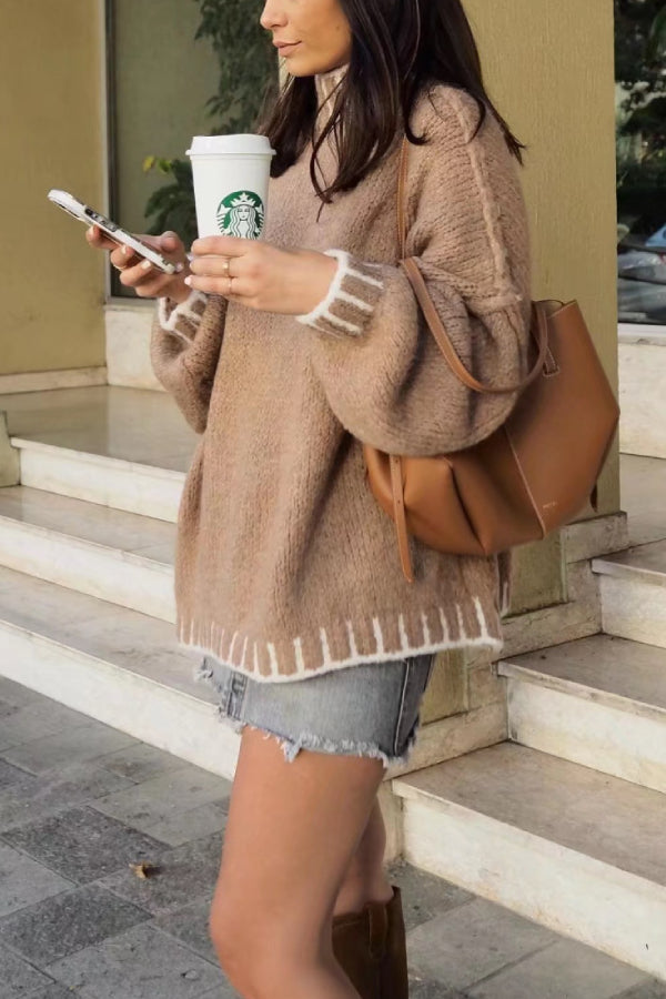Cozy Turtleneck Color Block Pullover Sweater