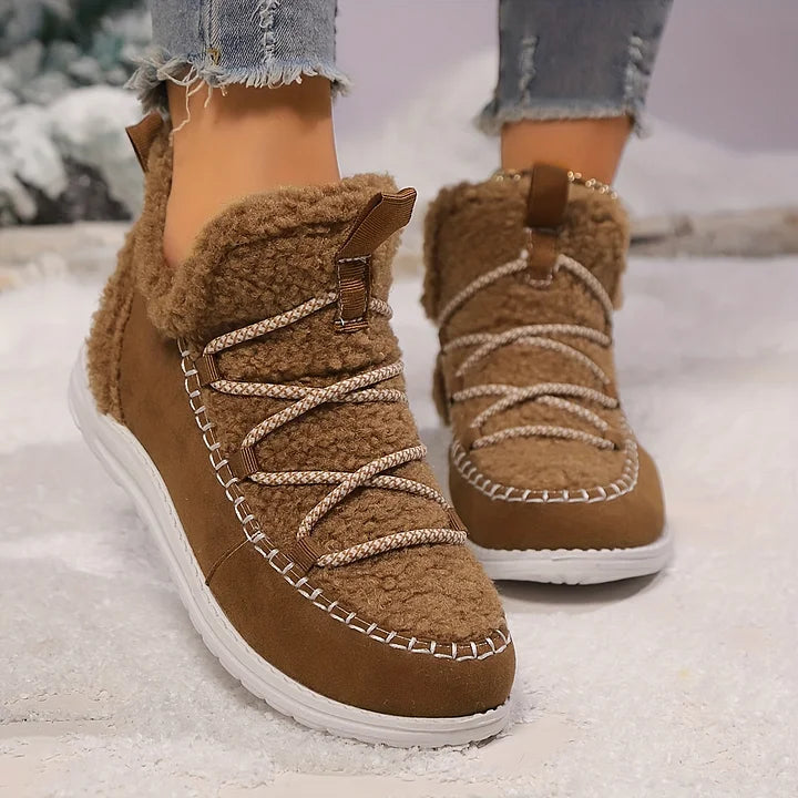Cozy Plush Patchwork Winter Boots for Women