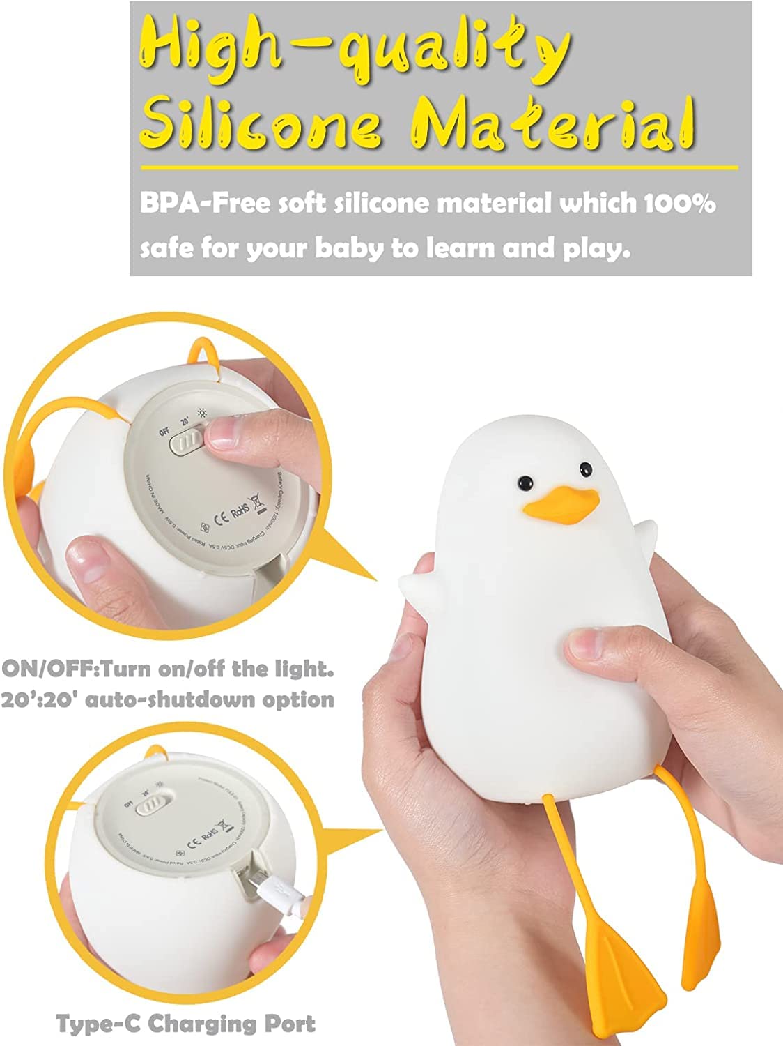 Cute Squishy Duck Night Light for Kids Bedroom Decor