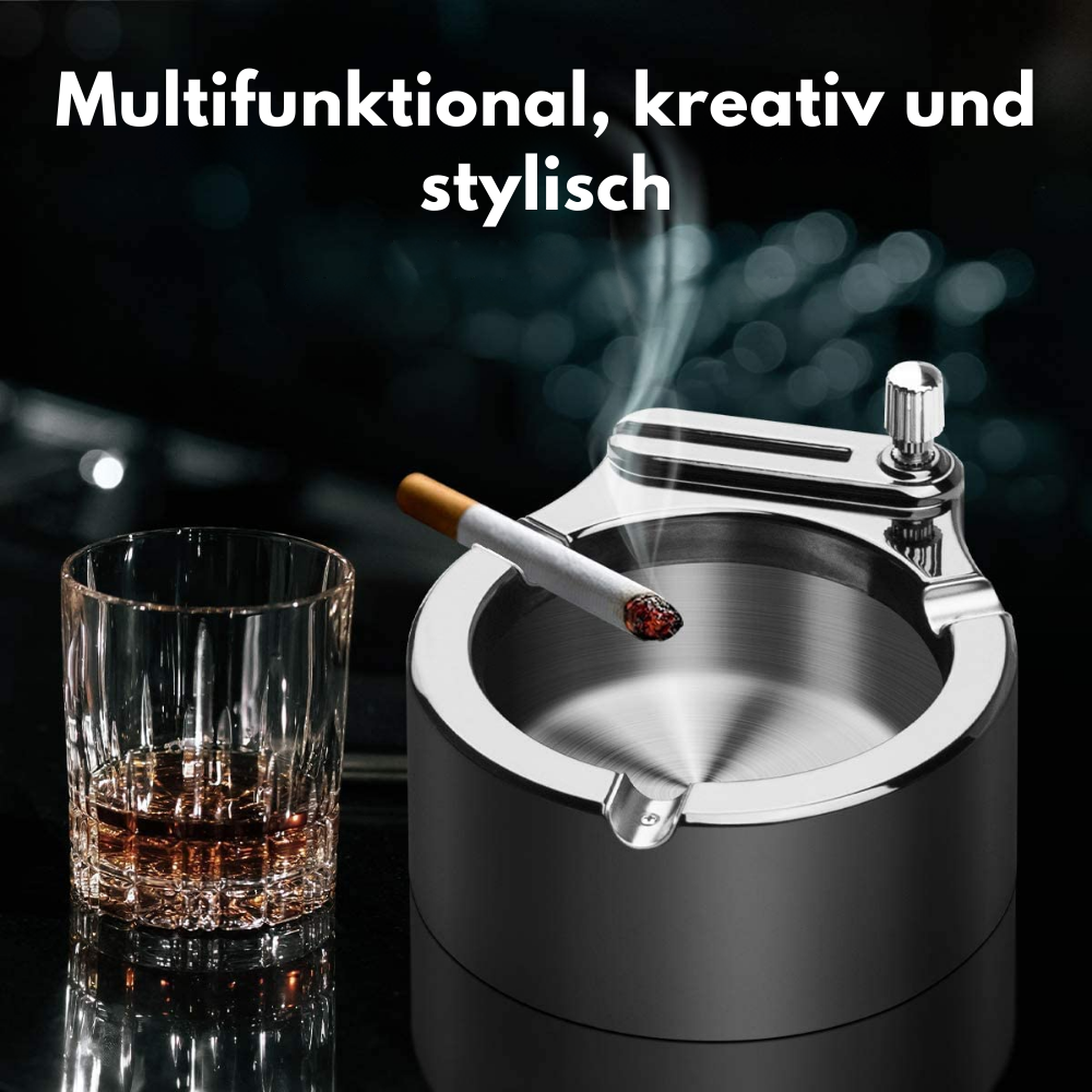 AshKeeper™ - Sleek Metal Ashtray with Built-in Lighter