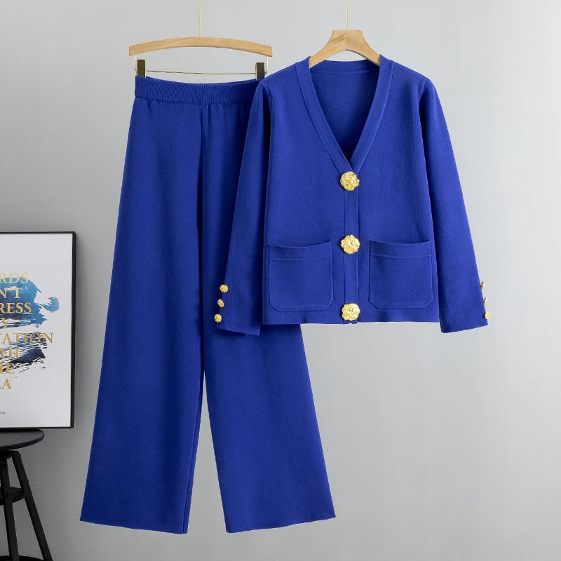 Wool Blend Sweater & Wide-Leg Pants Set