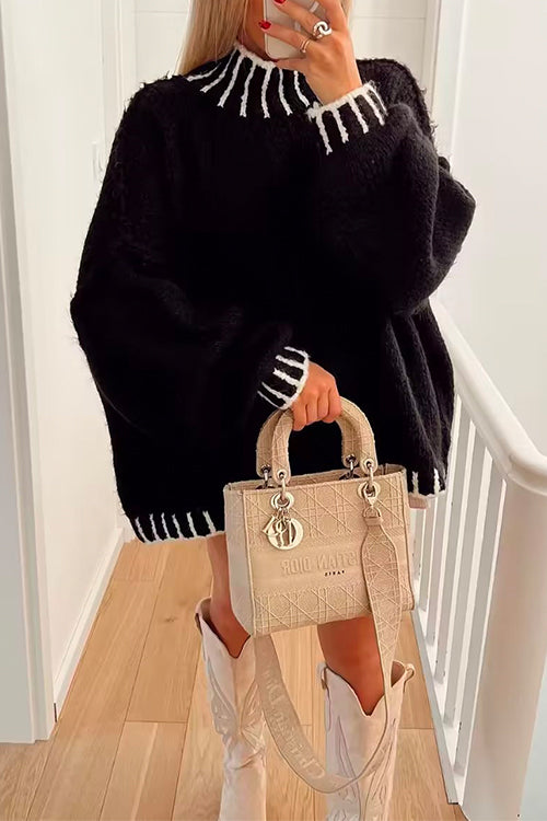 Cozy Turtleneck Color Block Pullover Sweater