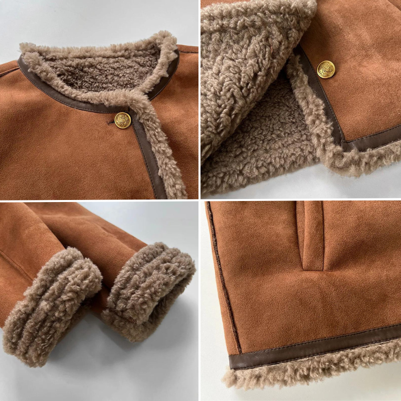 Cozy Brown Fleece-Lined Buttoned Jacket for Women