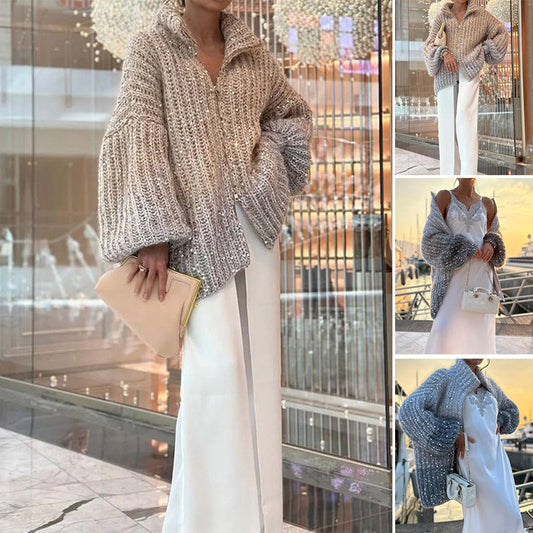 Sparkling Knit Cardigan with Glitter Sequins