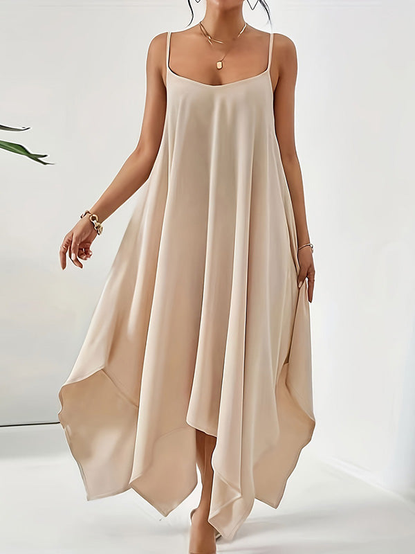 Effortless Chic Asymmetric Spaghetti-Strap Maxi Dress