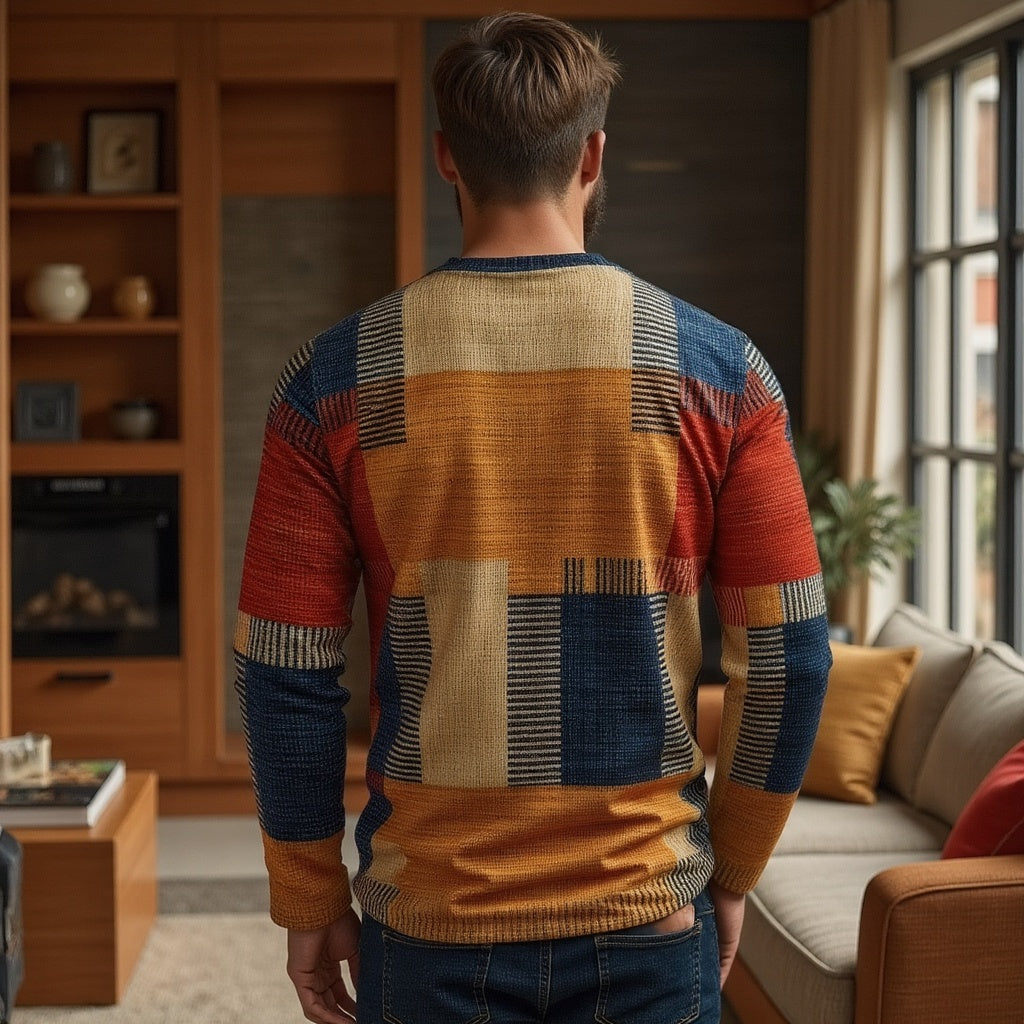Multicolor Cashmere Crew Neck Sweater for Men