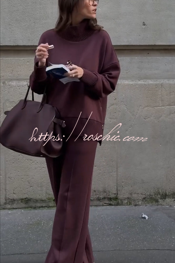 Cozy Turtleneck Sweatshirt & Elastic Waist Pocketed Pants Set