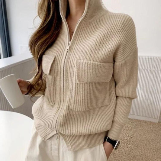 Cozy Zip-Up Sweater with Pockets for Everyday Style