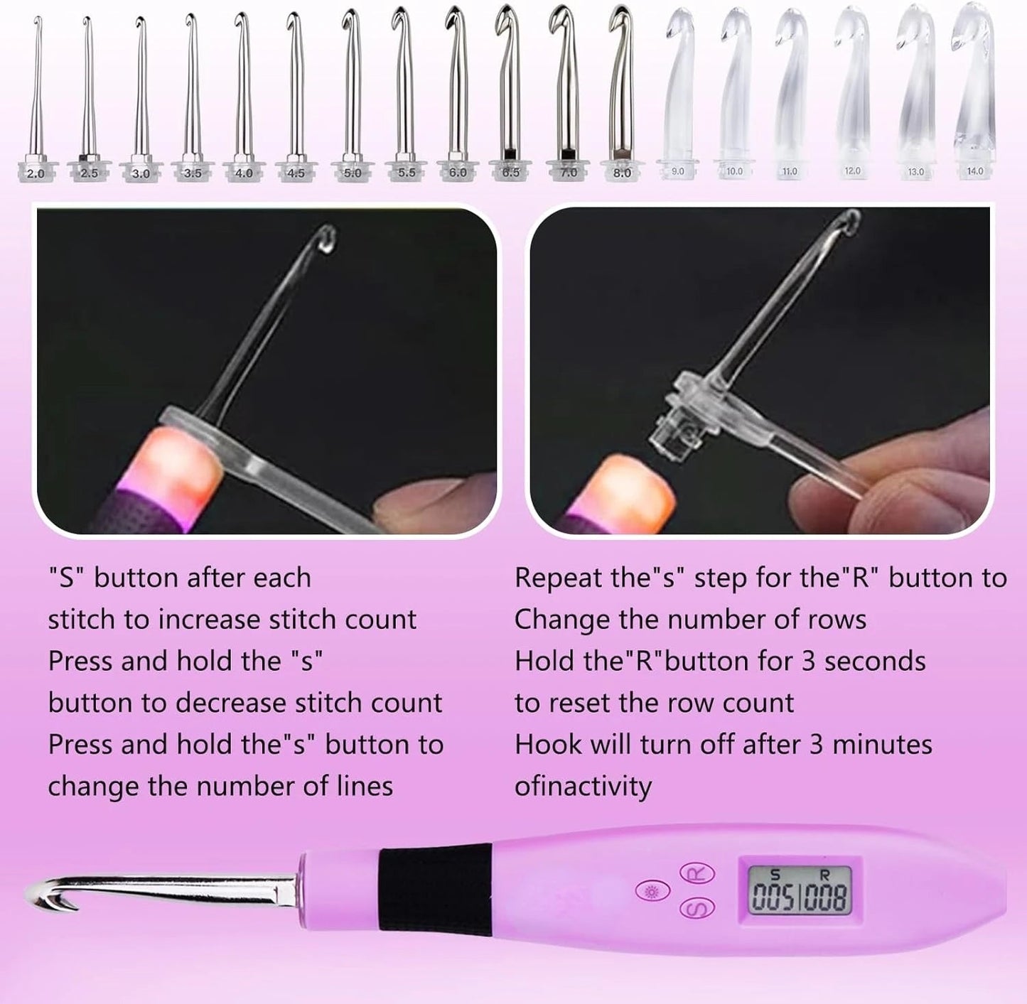 CraftEase™ - Light-Up Interchangeable Crochet Hook Set with 18 Sizes