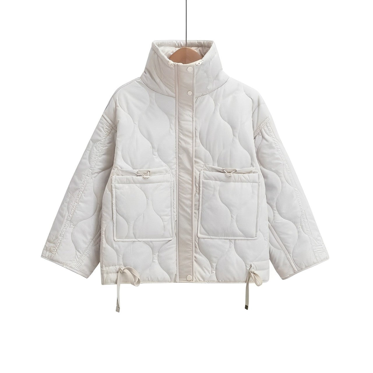 Women’s Cotton Hip-Length Jacket with Stand Collar and Drawstring