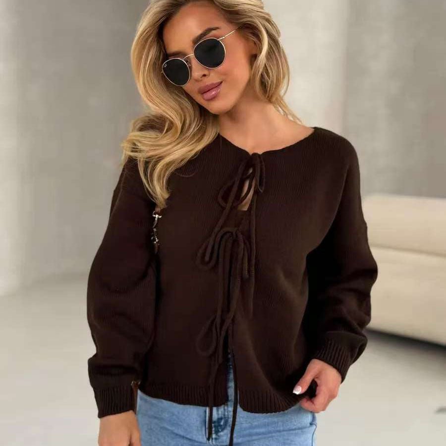 Chic Lace-Up Short Cardigan Sweater
