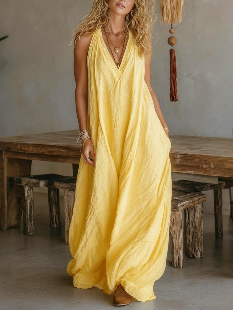 Flowy Elegance Sleeveless V-Neck Maxi Dress