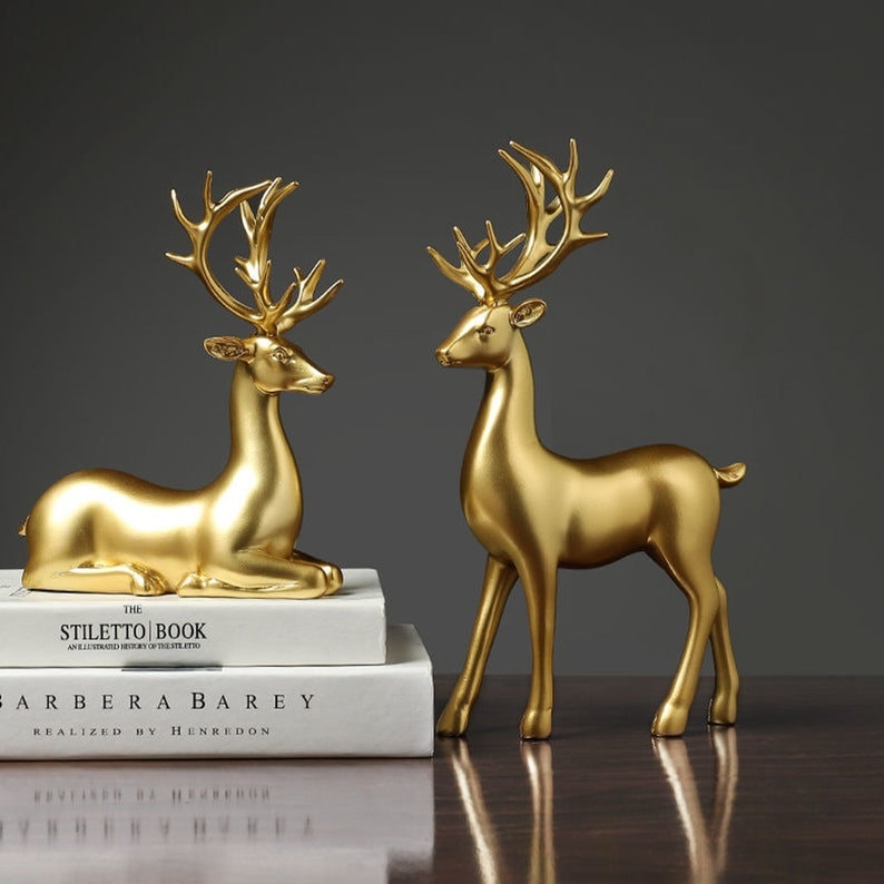 LuxeNest™ - Golden Deer Resin Sculpture for Elegant Home Decor