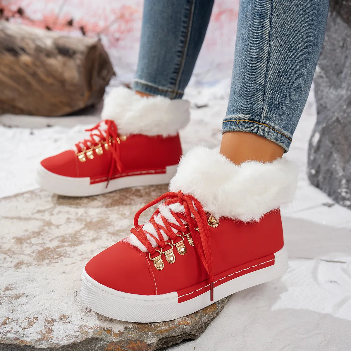 Cozy Wool Lace-Up Winter Boots for Women