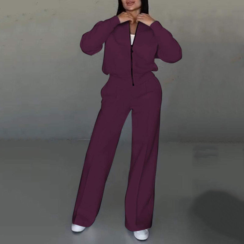 Casual Two-Piece Loose Fit Jacket and Wide-Leg Pants Set