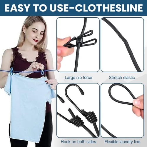 Portable Clothesline with Clips for Camping and Outdoor Use