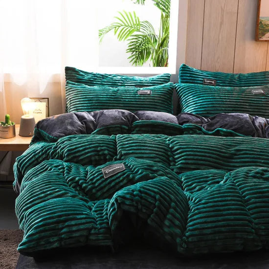 Restavia™ - Velvet Coral Fleece Duvet Cover with Pillowcases