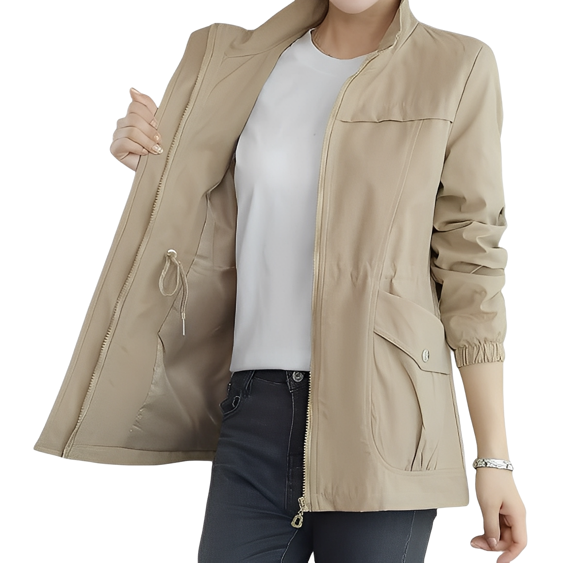 Chic Lightweight Women's Jacket with Adjustable Waist Detail