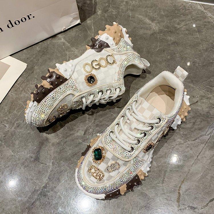 Chic Rhinestone Mesh Sneakers