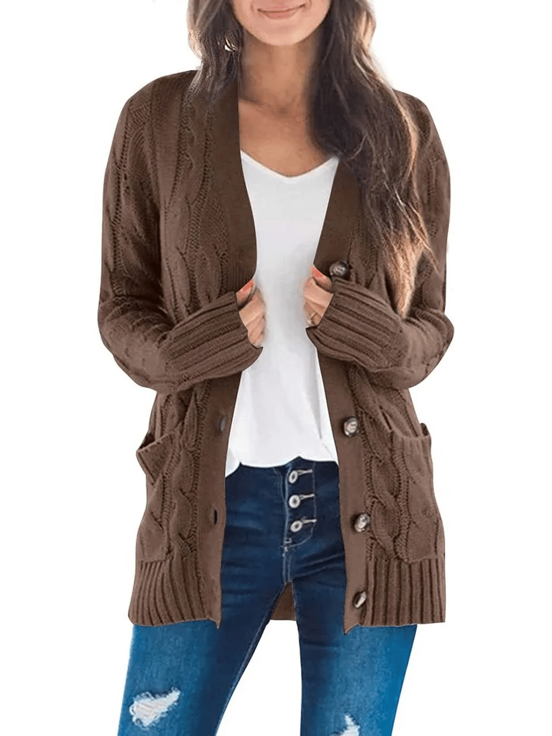 Cable Knit Open Front Cardigan