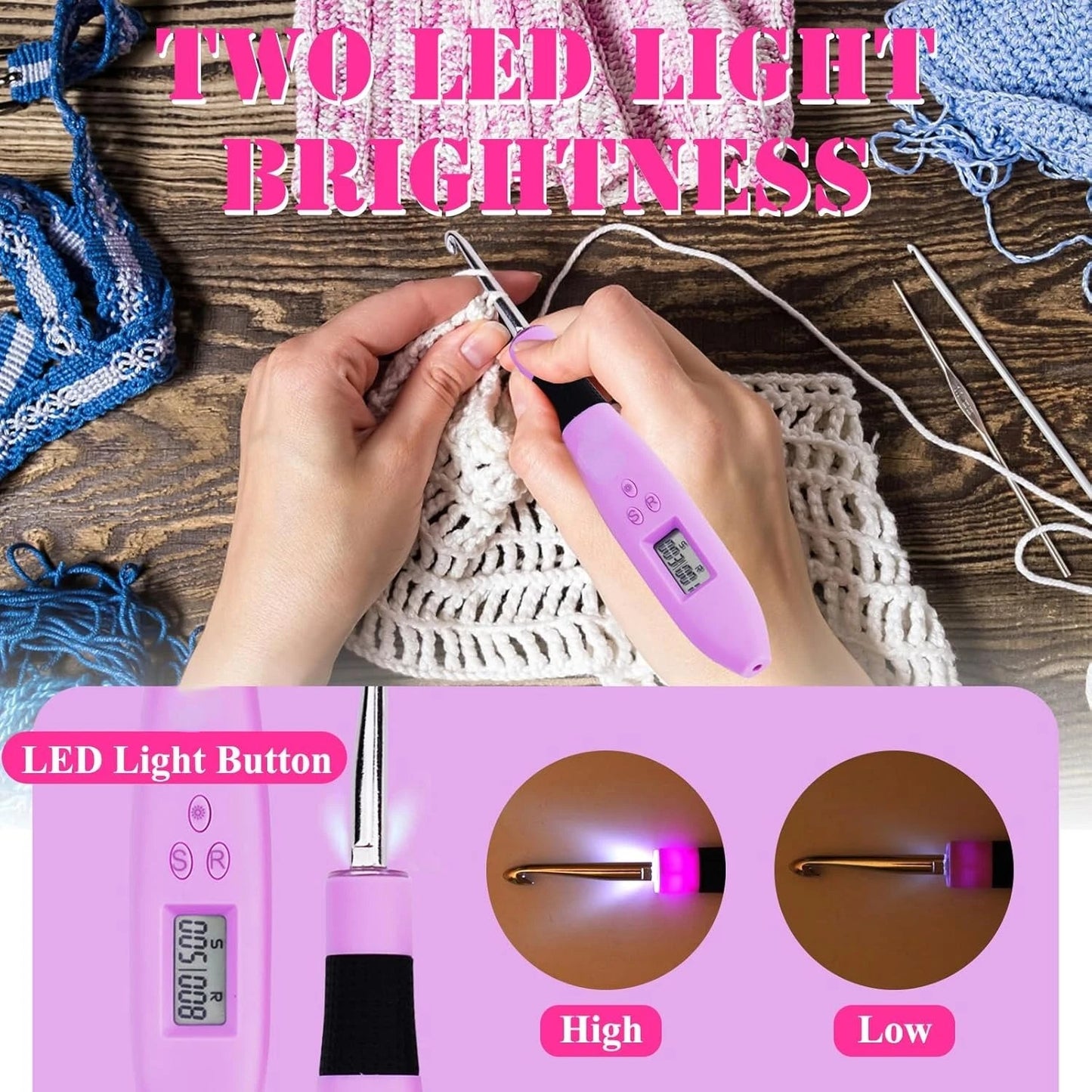 CraftEase™ - Light-Up Interchangeable Crochet Hook Set with 18 Sizes