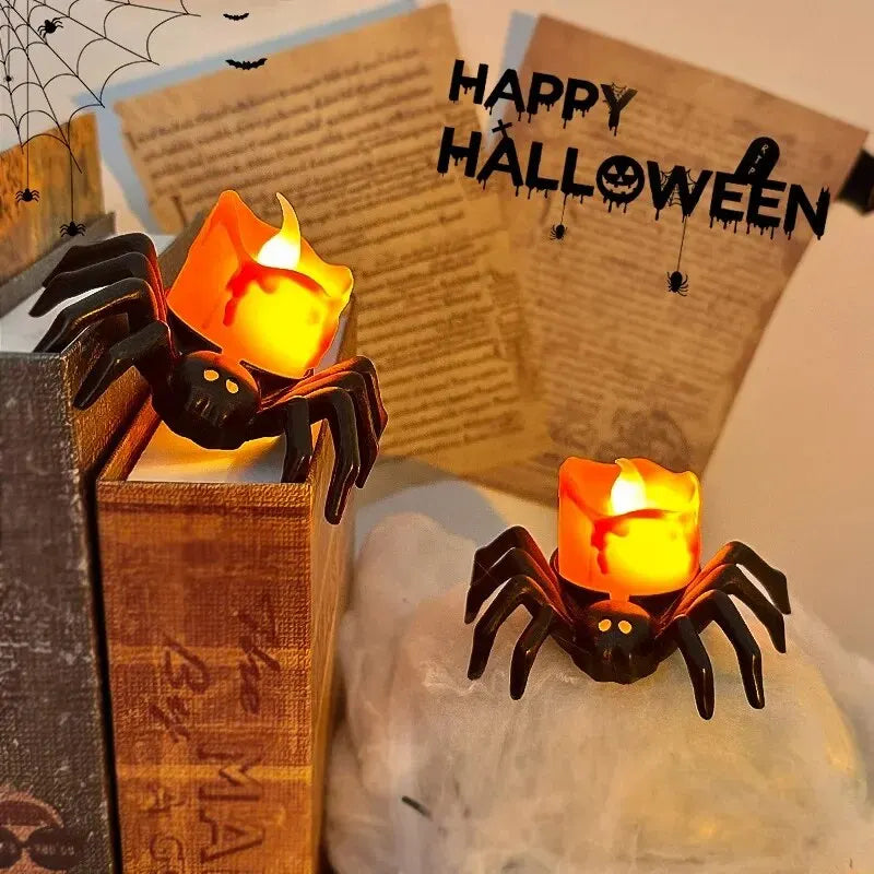 Spooky LED Glowing Spider Candle Lamp for Halloween Decor